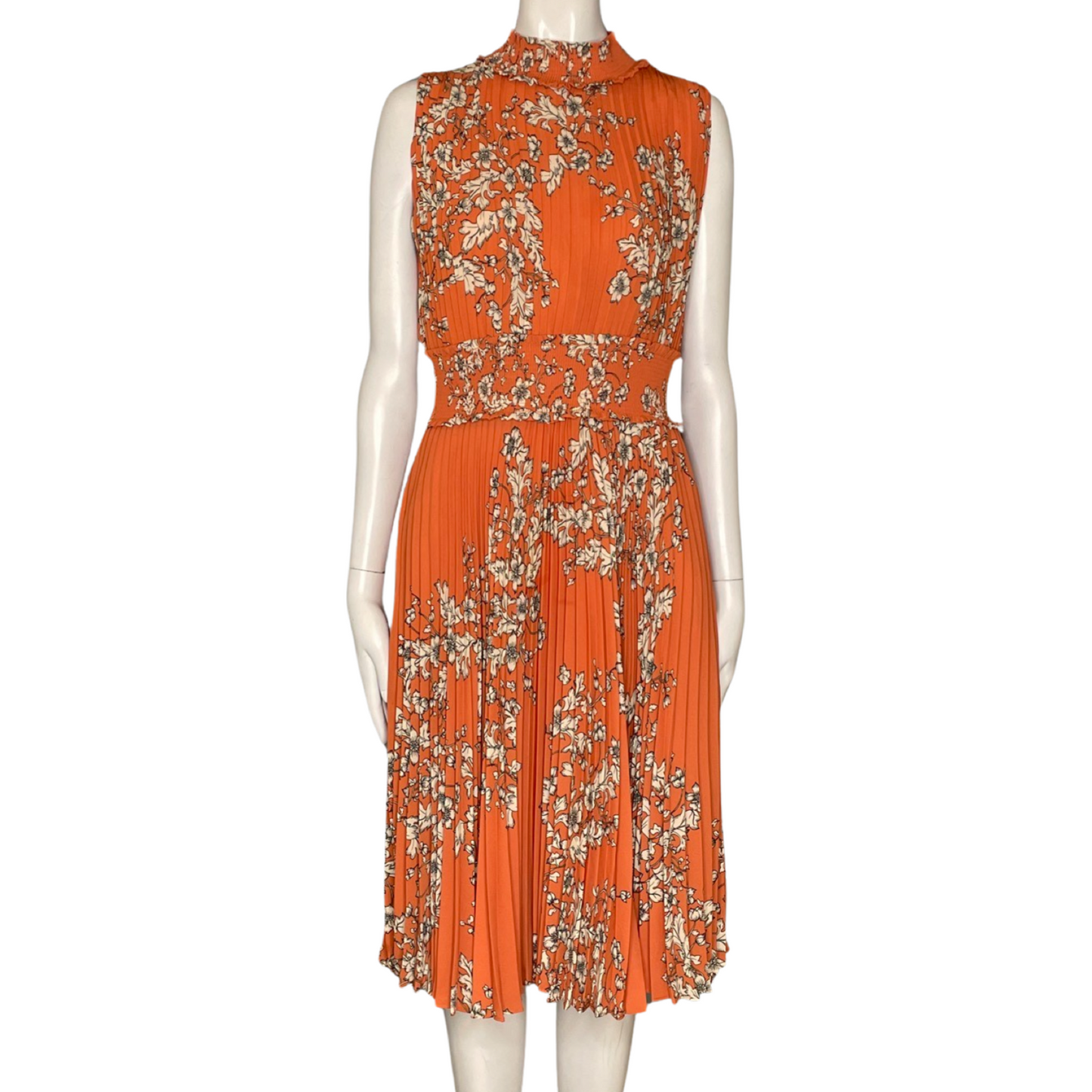 Vestido Nanette Plisado Cuello Alto Estampado Flores
Naranja-Talla 4