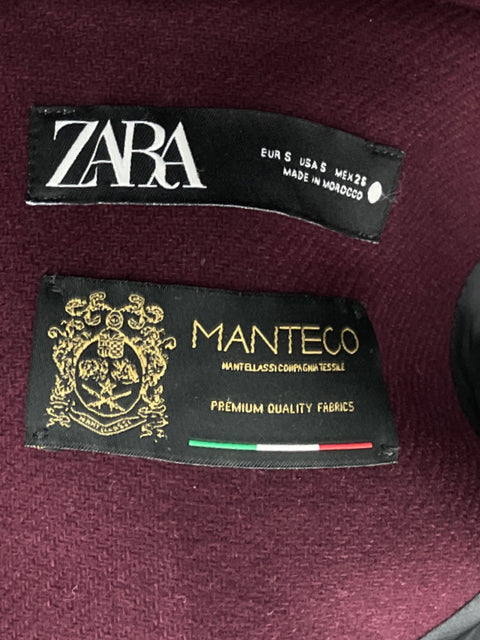 Gabardina Zara Manteco Bolsillos Rojo-Talla S