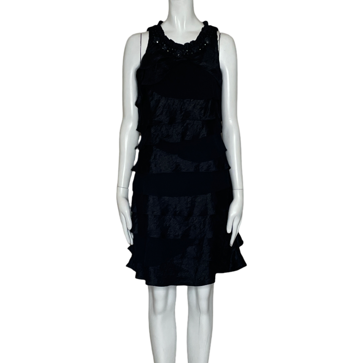 Vestido S.L.Fashions Abalorio Vuelos Negro-Talla 8