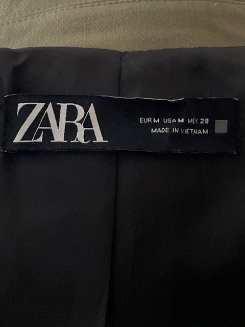 Blazer Zara Bolsillos Un Botón Verde-Talla M