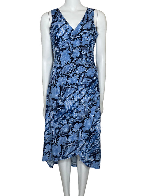 Vestido London Times Midi Drapeado Azul-Talla 4