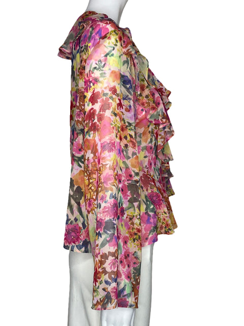 Blusa Zara Floral Vuelos Rosado-Talla XL