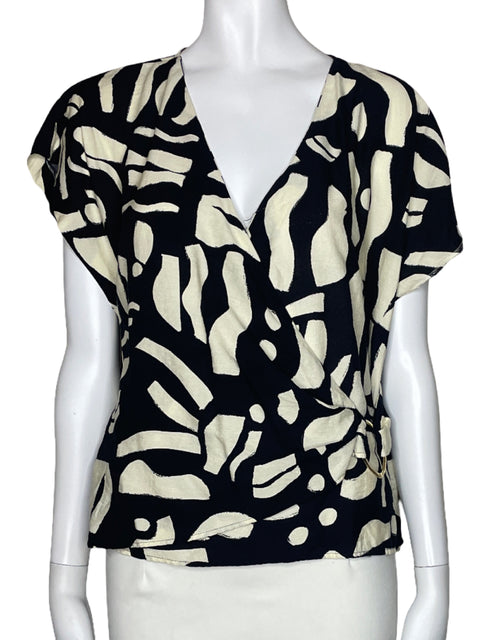 Blusa Zara Cruzado Estampado Negro-Talla XL