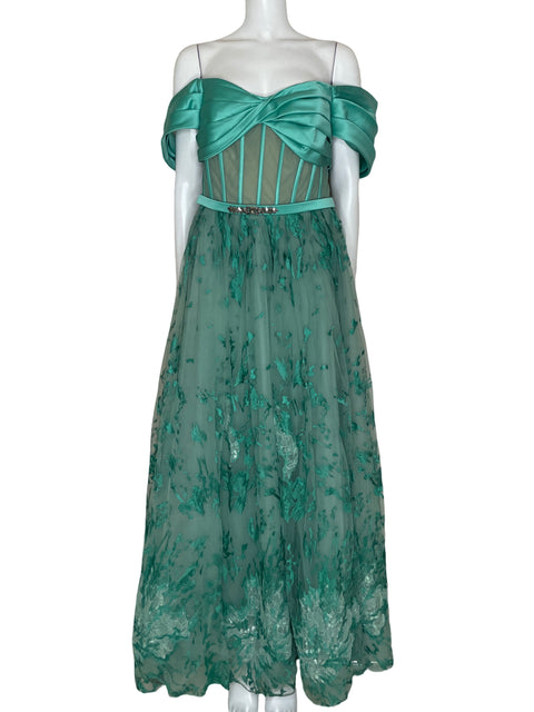 Vestido Mona Rosa Maxi bordado Azul-Talla 44