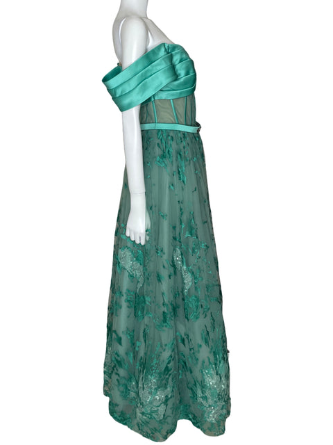 Vestido Mona Rosa Maxi bordado Azul-Talla 44