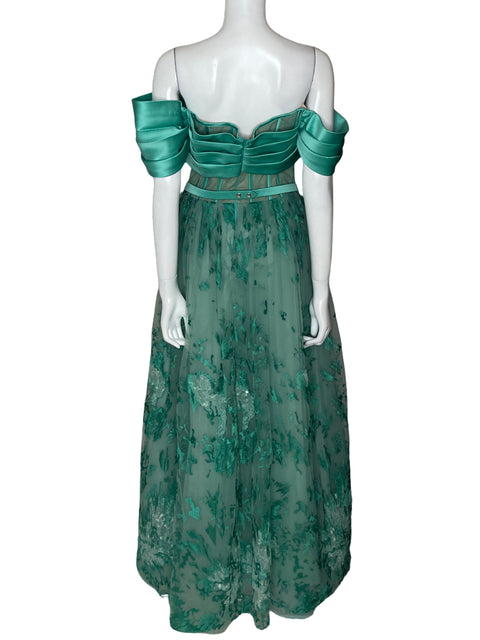 Vestido Mona Rosa Maxi bordado Azul-Talla 44