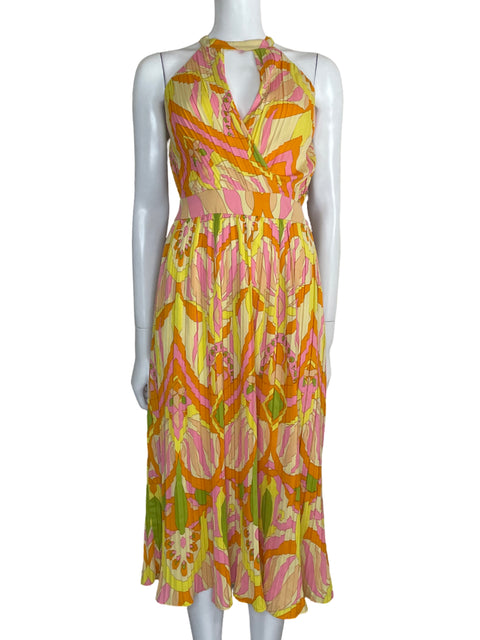 Vestido Milk & Honey Halter Plisado Amarillo-Talla M