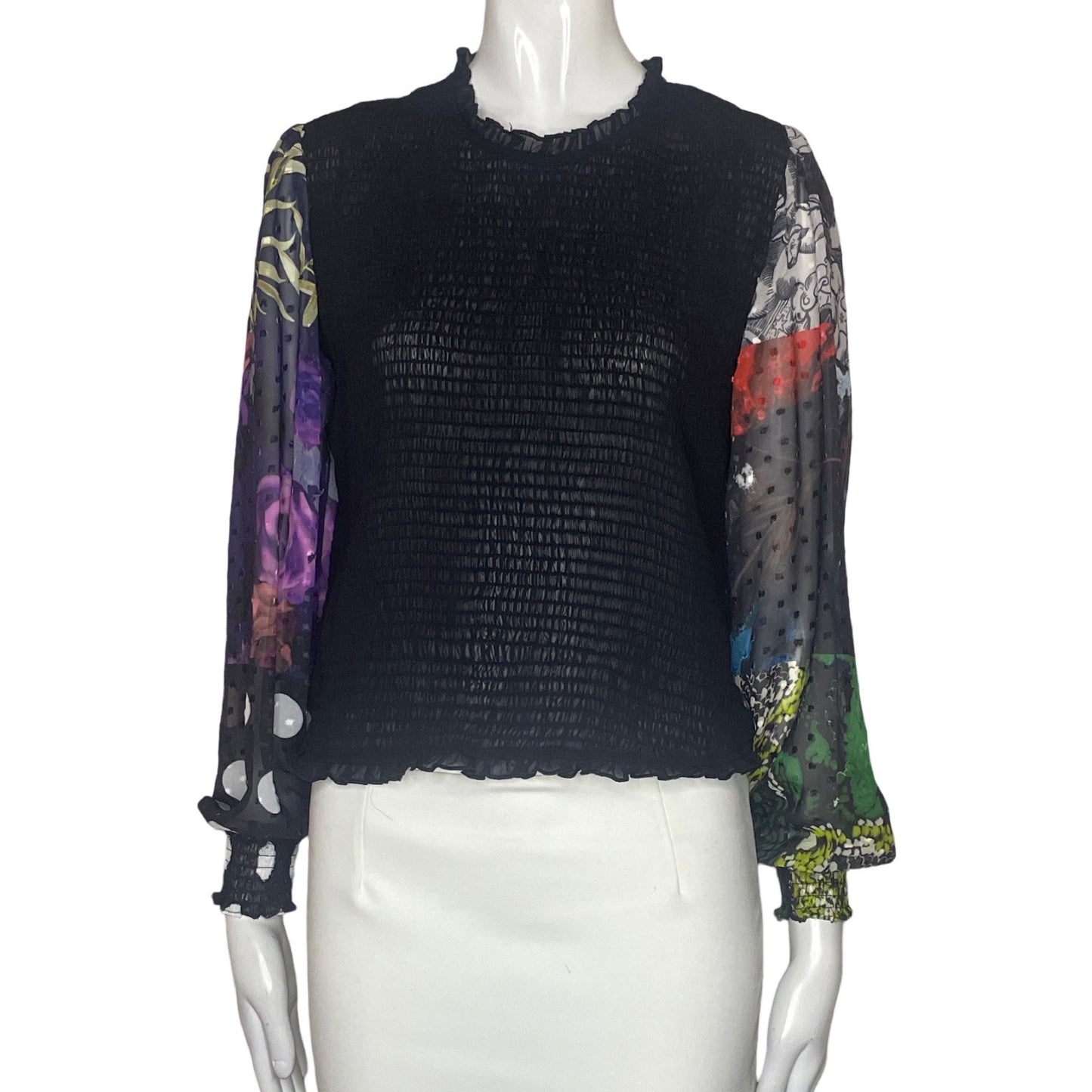 Blusa Desigual Estampado Mangas Negro-Talla S