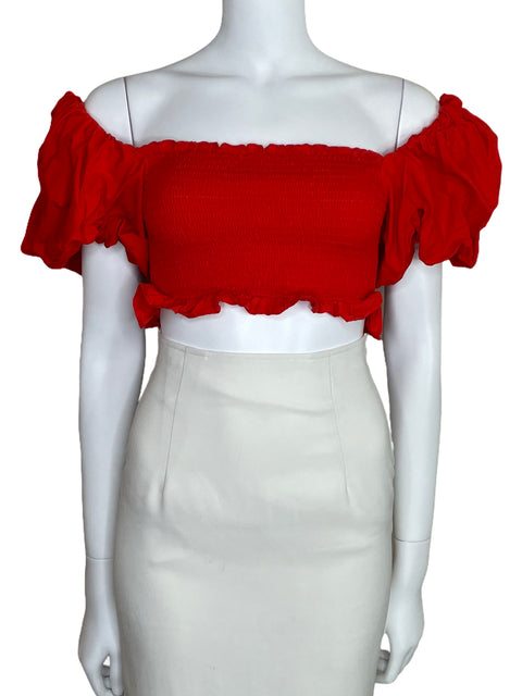 Top Zara Crop Mangas Bombachas Naranja-Talla S