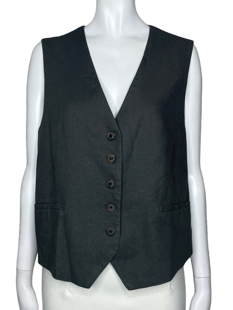 Chaleco Zara Bolsillo Cuello V Gris-Talla L