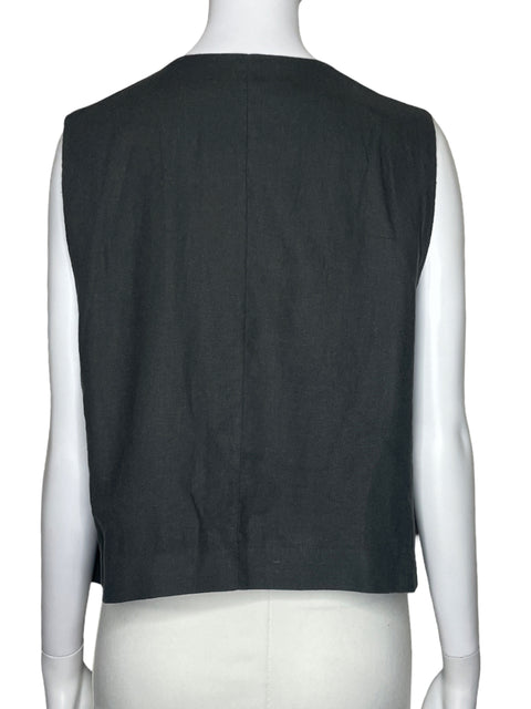 Chaleco Zara Bolsillo Cuello V Gris-Talla L
