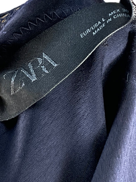 Vestido Zara Lencero Mini Encaje Azul Navy-Talla L