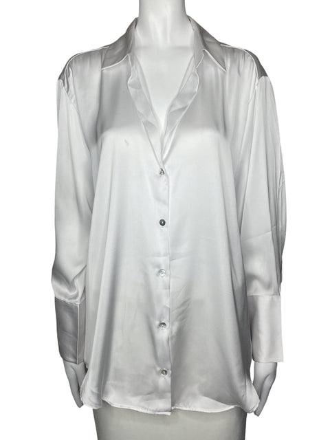 Camisa Zara Fluida Satinada Blanco-Talla L