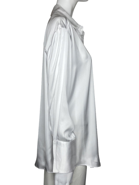 Camisa Zara Fluida Satinada Blanco-Talla L