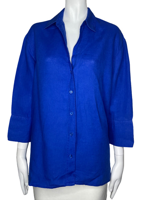 Camisa Zara Mangas 3/4 Azul-TallaM