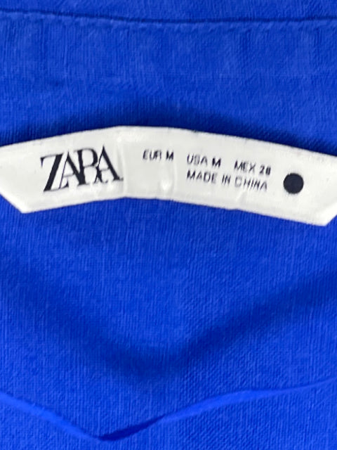 Camisa Zara Mangas 3/4 Azul-TallaM