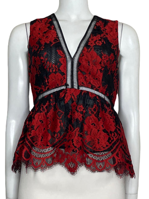 Top Guess Encaje Sin Mangas Rojo-Talla S