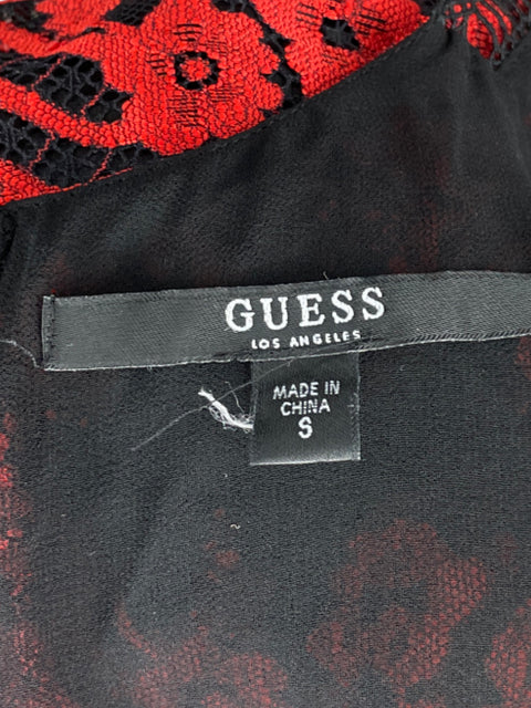 Top Guess Encaje Sin Mangas Rojo-Talla S