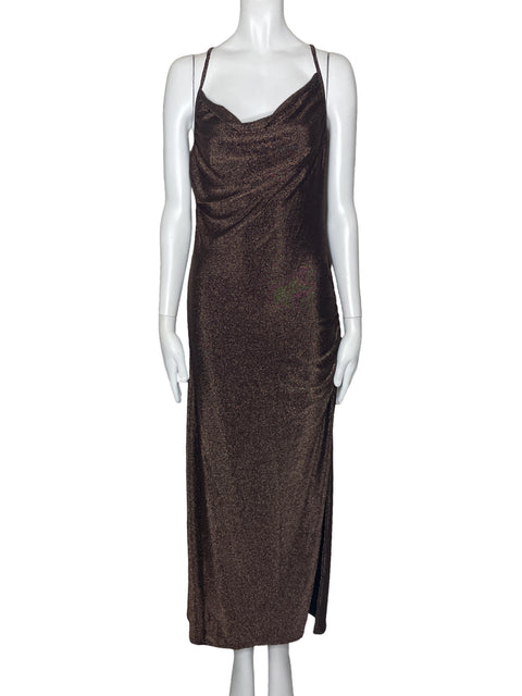 Vestido Naf Naf Tiras Metalizado Marron-Talla L