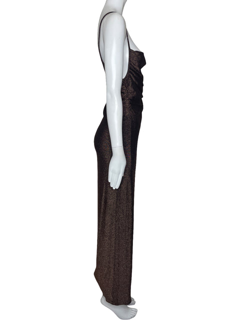 Vestido Naf Naf Tiras Metalizado Marron-Talla L