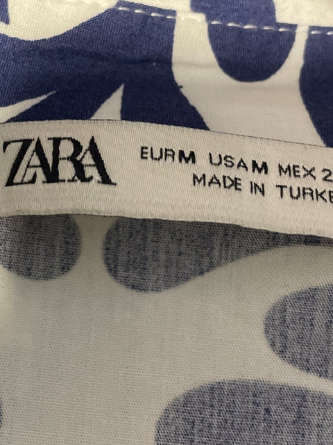 Vestido Zara Vuelo Estampado Azul- Talla M
