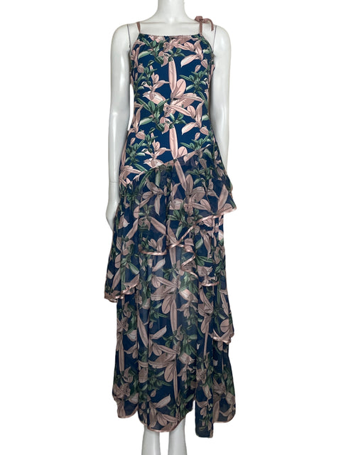 Vestido Adriana Contreras Maxi Vuelos Azul-Talla 8