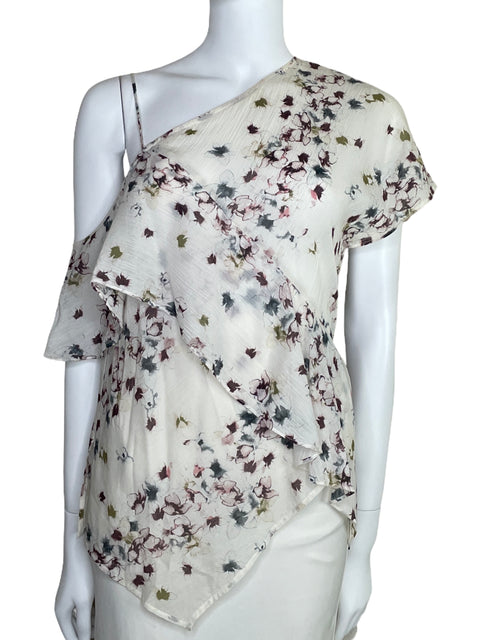 Blusa BCBG Asimétrica Floral Blanco-Talla XXS