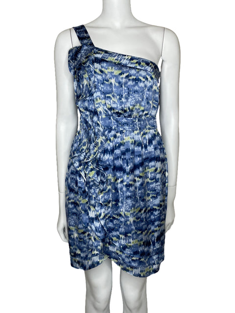 Vestido BCBG Mini One Shoulder Azul-Talla 4