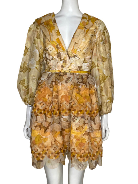 Vestido Zimmermann Tempo Estampado Dorado - Talla 1