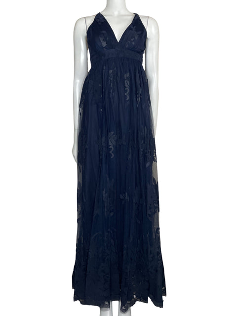 Vestido Luxxel Maxi Mesh Floral Azul-Talla S
