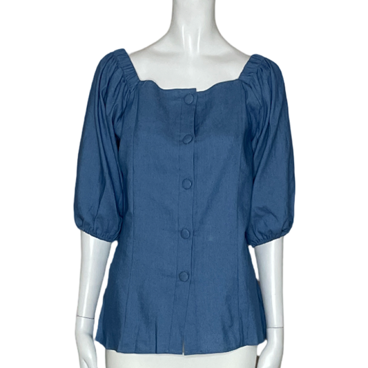 Blusa Tesoro TPS Botones Cuello Recto Azul-Talla L