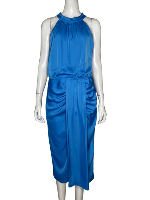 Vestido Kirundo Satén Cuello Halter Azul - Talla M