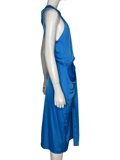 Vestido Kirundo Satén Cuello Halter Azul - Talla M