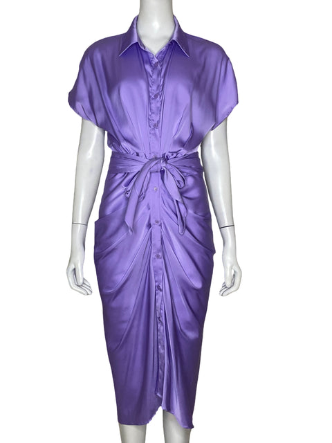 Vestido Do + Be Midi Saten y Cinturón Ajustable Morado - Talla S