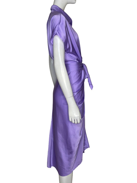 Vestido Do + Be Midi Saten y Cinturón Ajustable Morado - Talla S