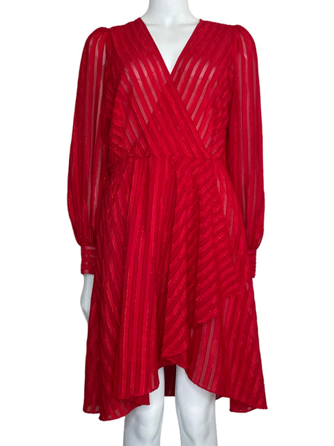 Vestido Calvin Klein Midi Fluido Manga Larga Rojo-Talla 12