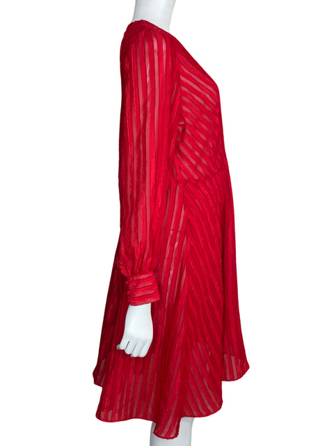 Vestido Calvin Klein Midi Fluido Manga Larga Rojo-Talla 12