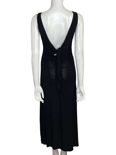 Vestido Massimo Dutti Midi Cuello V Negro-Talla L