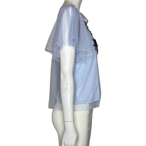 Blusa MNG Bordado Mesh Azul-Talla S