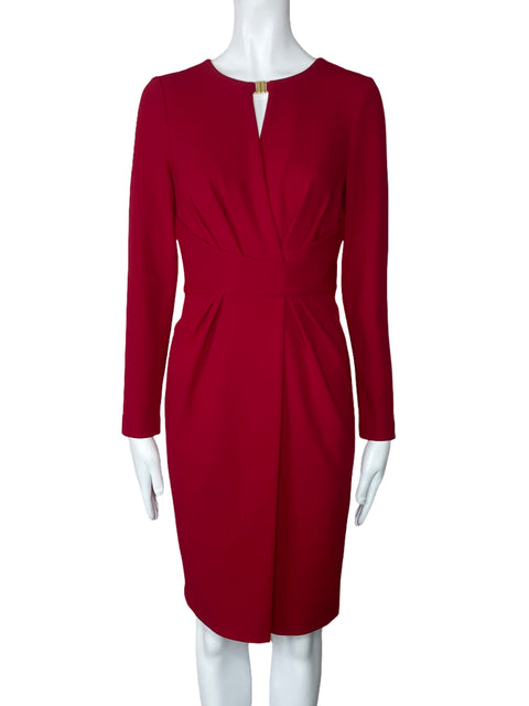 Vestido DKNY Drapeado Mangas Rojo-Talla 2
