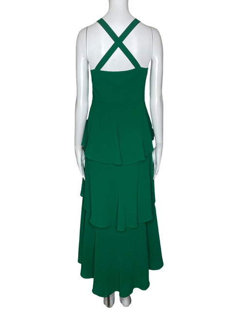 Vestido Belle Badgley Mischka Capas Tiras Verde-Talla 6