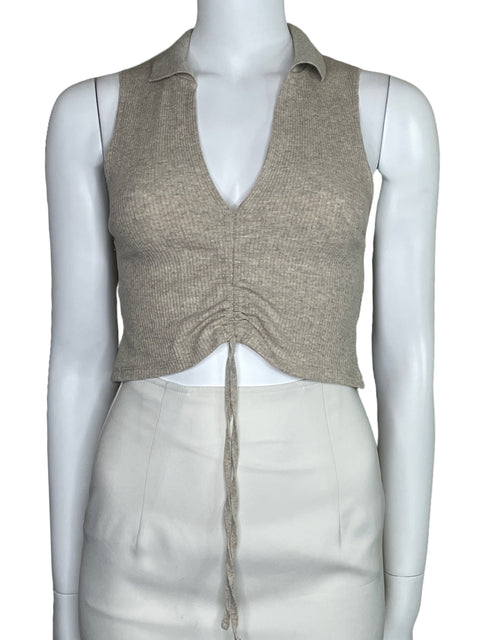 Top Zara Sin Mangas Ajustable Beige-Talla M