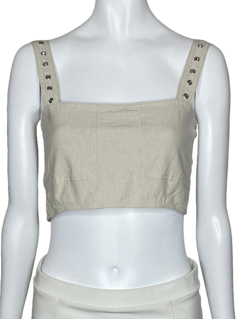 Top Zara Tiras Broches Beige-Talla XS