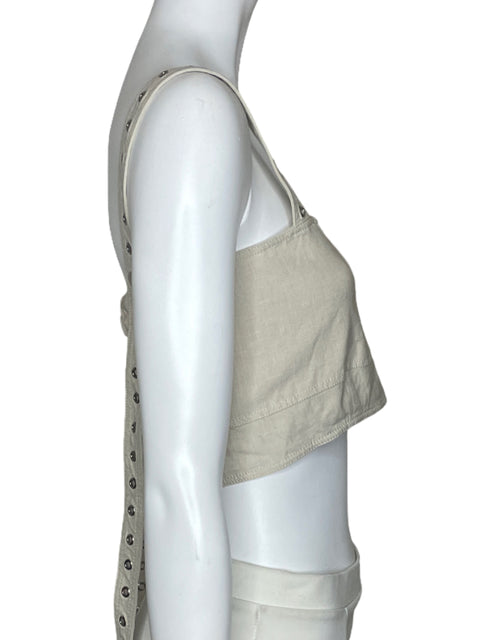 Top Zara Tiras Broches Beige-Talla XS
