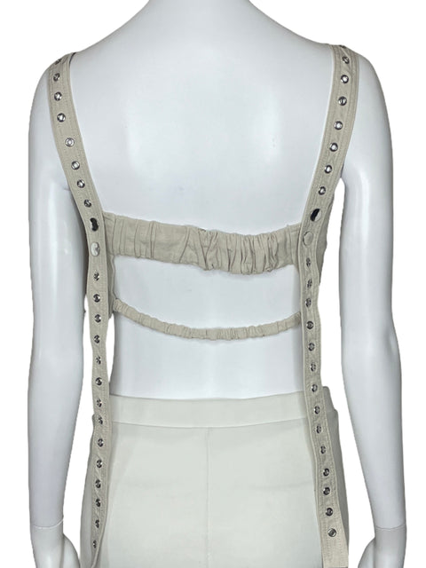 Top Zara Tiras Broches Beige-Talla XS