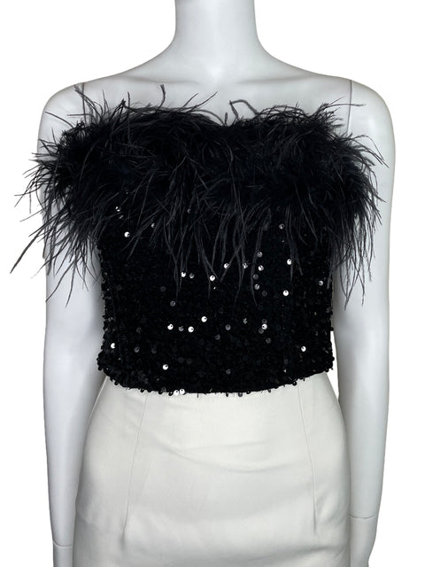 Top Line And Dot Lentejuelas Plumas Negro-Talla M