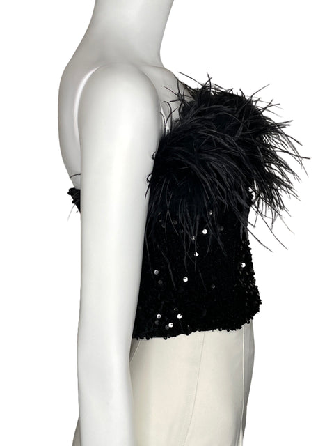 Top Line And Dot Lentejuelas Plumas Negro-Talla M