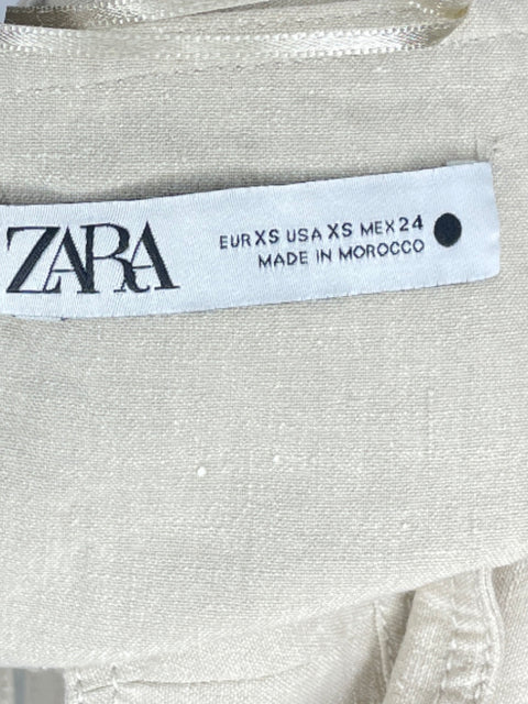 Top Zara Tiras Broches Beige-Talla XS