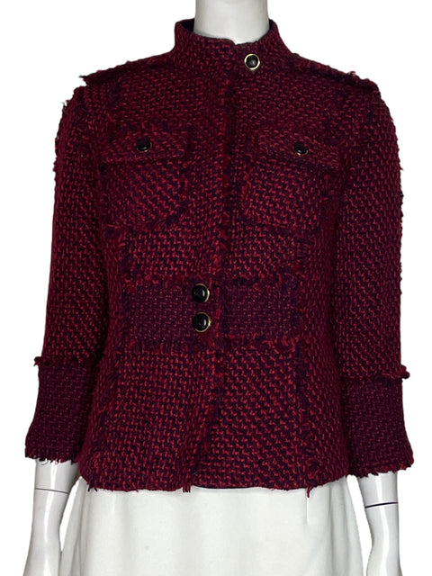 Chaqueta Tory Burch Tweed Botones Pulidos Rojo Vino - Talla 6