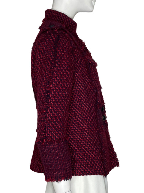 Chaqueta Tory Burch Tweed Botones Pulidos Rojo Vino - Talla 6